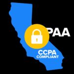 CCPA logo. Icon of California with CCPA Compliant written across the bottom. Yellow circle with a lock over the icon.